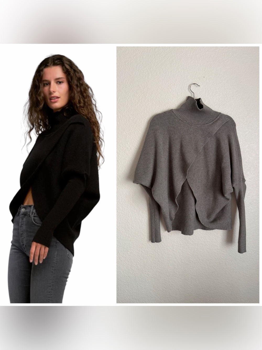 Anthropologie Elan Keegan Cross Front Mockneck Sweater M Grey Taupe